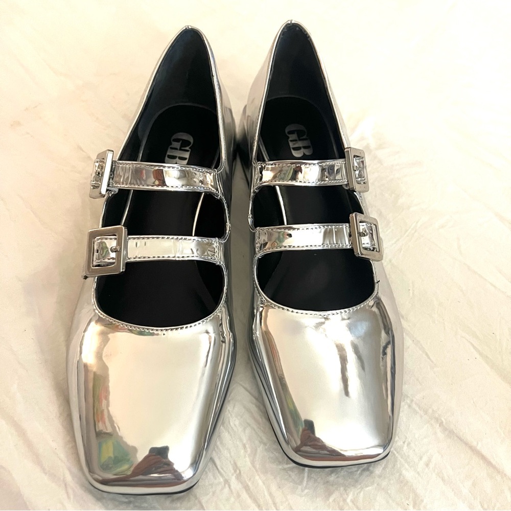Gianni Bini Silver Flats with Double Straps